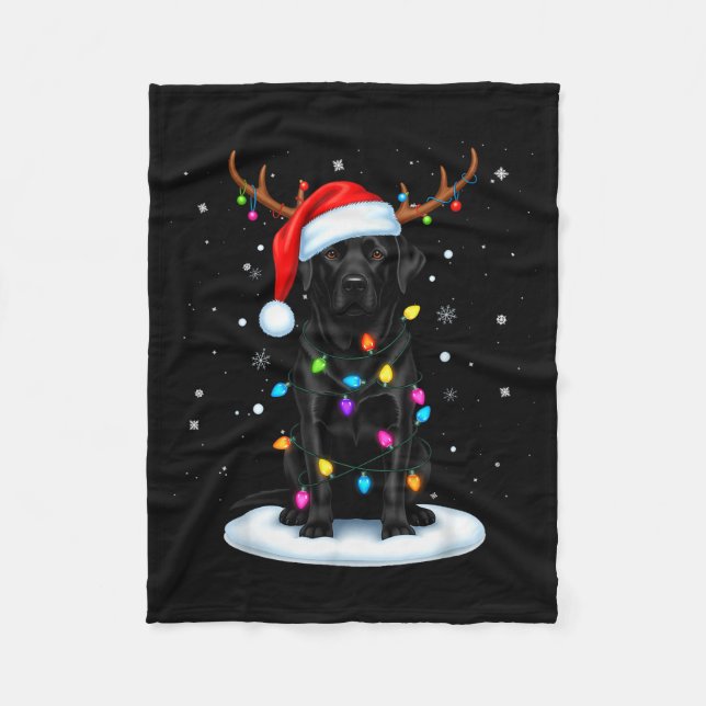 Black Lab Labrador Christmas Dog Reindeer Lights P Fleecefilt (Framsidan)