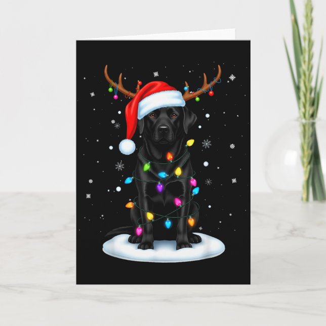 Black Lab Labrador Christmas Dog Reindeer Lights P Kort (Framsida)