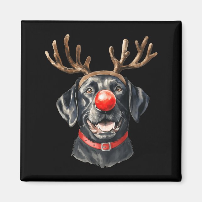 Black Lab Labrador Christmas Dog Reindeer Xmas Paj Magnet (Framsidan)