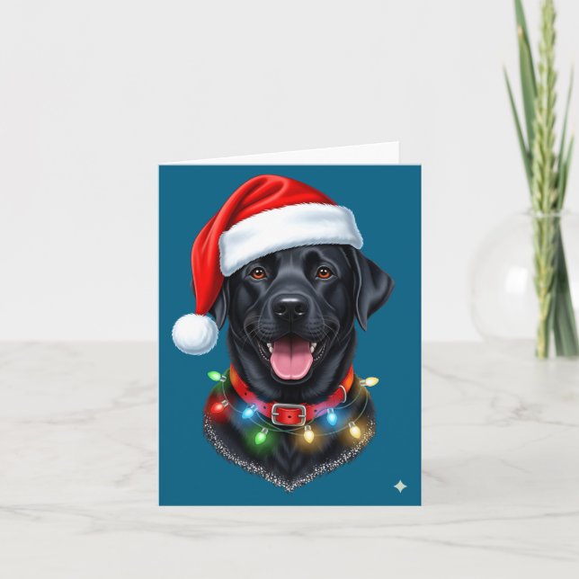 Black Lab Labrador Christmas Dog Santa Hat Light P Kort (Framsida)