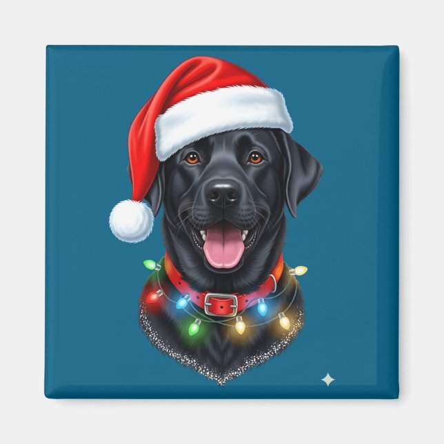 Black Lab Labrador Christmas Dog Santa Hat Light P Magnet (Framsidan)