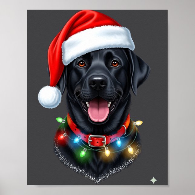 Black Lab Labrador Christmas Dog Santa Hat Light P Poster (Framsidan)