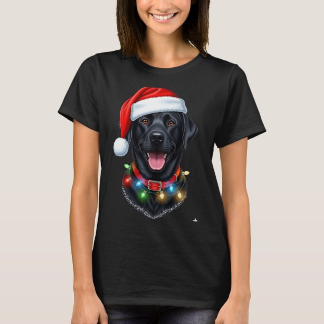 Black Lab Labrador Christmas Dog Santa Hat Light P T Shirt (Framsida)