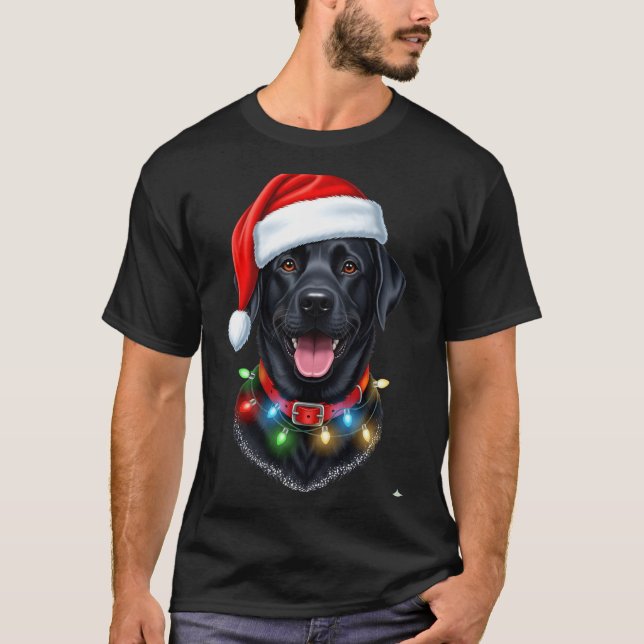 Black Lab Labrador Christmas Dog Santa Hat Light P T Shirt (Framsida)