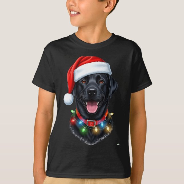 Black Lab Labrador Christmas Dog Santa Hat Light P T Shirt (Framsida)