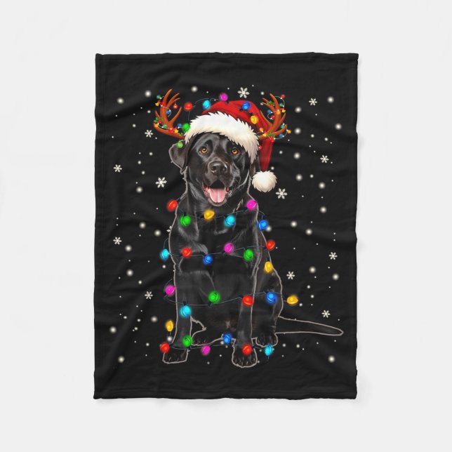 Black Lab Labrador Christmas Tree Light Pajama Dog Fleecefilt (Framsidan)