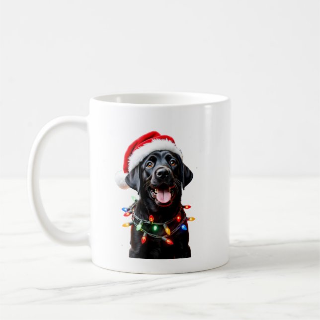 Black Lab Labrador Christmas Tree Light Pajama Dog Kaffemugg (Vänster)