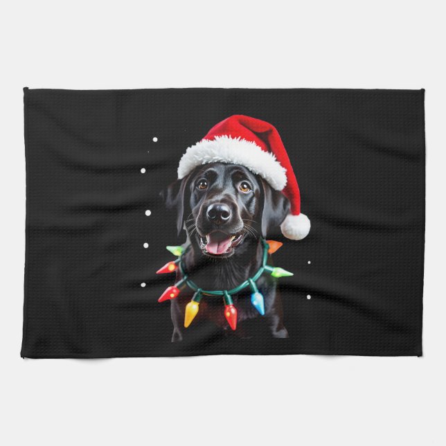 Black Lab Labrador Christmas Tree Light Pajama Dog Kökshandduk (Horisontell)