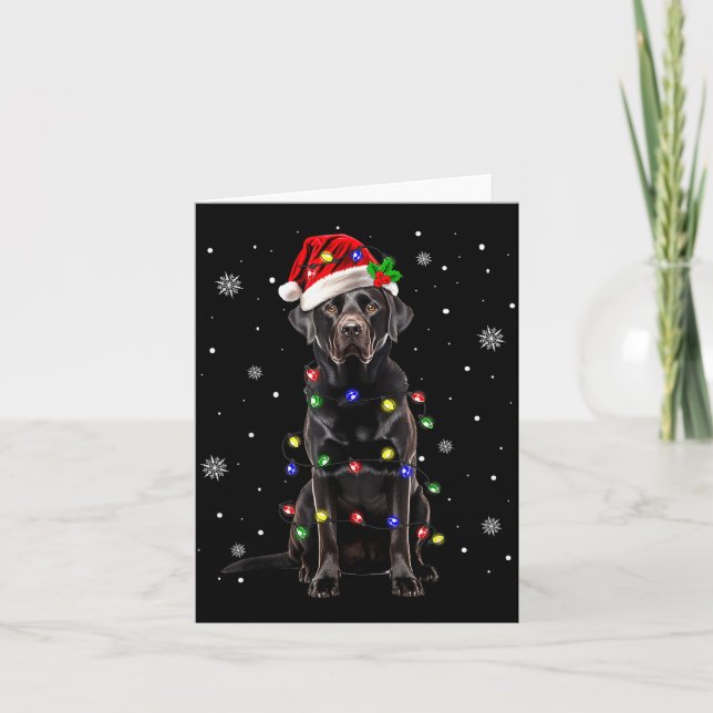 Black Lab Labrador Christmas Tree Light Pajama Dog Kort (Framsida)
