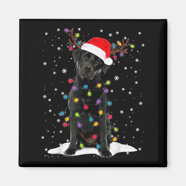 Black Lab Labrador Christmas Tree Light Pajama Dog Magnet (Framsidan)
