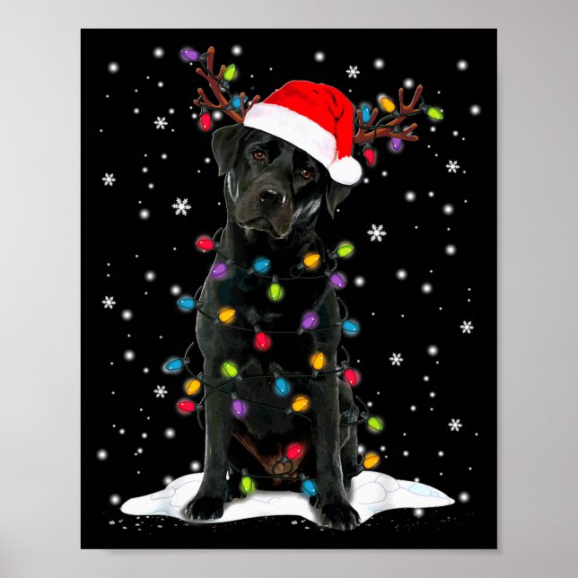 Black Lab Labrador Christmas Tree Light Pajama Dog Poster (Framsidan)