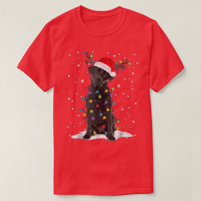 Black Lab Labrador Christmas Tree Light Pajama Dog T Shirt (Design framsida)