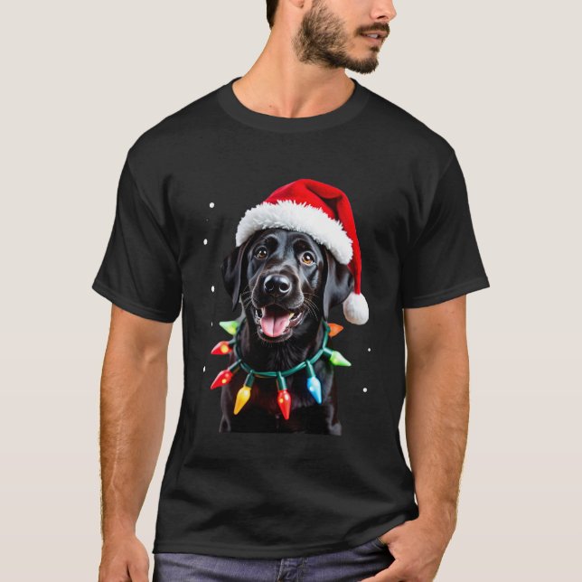 Black Lab Labrador Christmas Tree Light Pajama Dog T Shirt (Framsida)