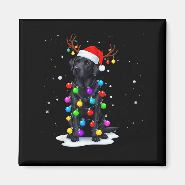 Black Lab Labrador Dog Funny Christmas Lights Rein Magnet (Framsidan)