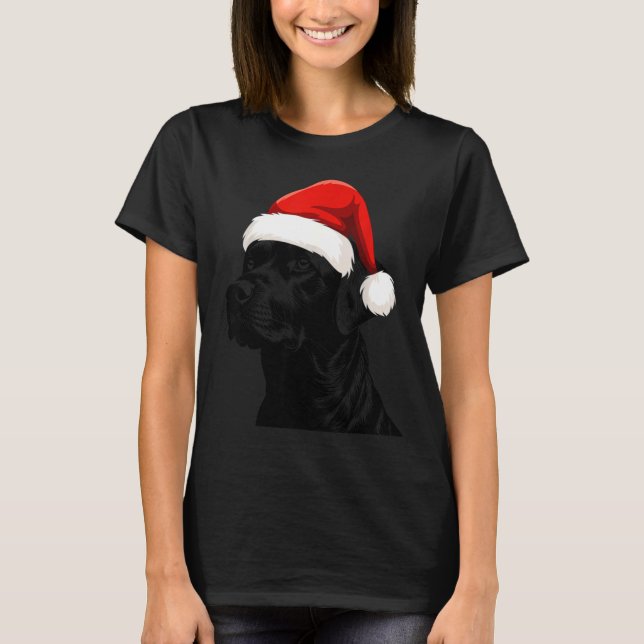 Black Lab Labrador Santa Hat Christmas Holiday Pet T Shirt (Framsida)