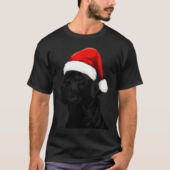Black Lab Labrador Santa Hat Christmas Holiday Pet T Shirt (Framsida)
