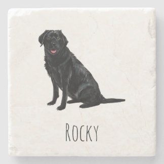 Black Lab Marble Drink Coasters - Custom Dog Name Stenunderlägg