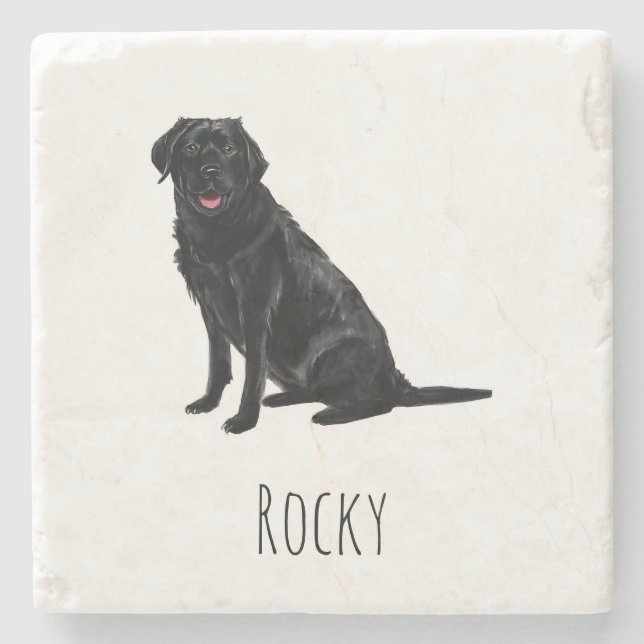 Black Lab Marble Drink Coasters - Custom Dog Name Stenunderlägg (Framsidan)