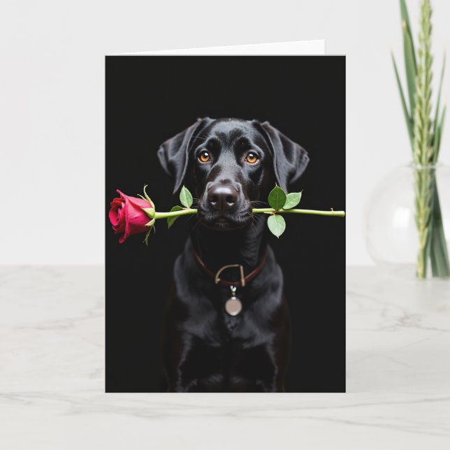 Black Lab Rose Valentine Card Kort (Framsida)