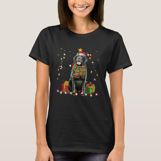 Black Lab Santa Christmas Tree Lights  Xmas Pjs Bo T Shirt (Framsida)