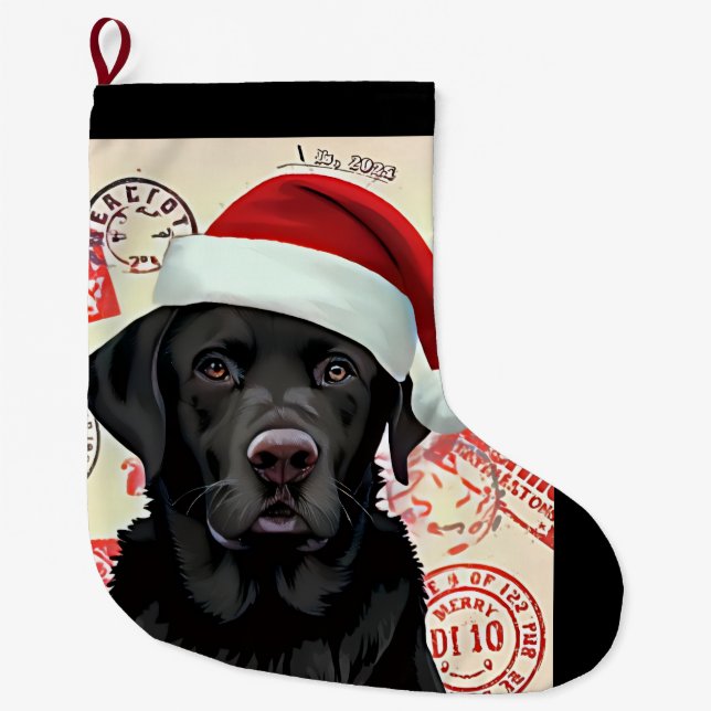 Black lab stocking stor julstrumpa (Framsidan)