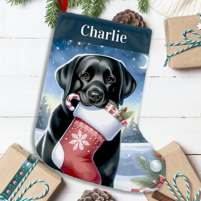 Black Labour Retriever Festive Puppy Hund Liten Julstrumpa (Skapare uppladdad)