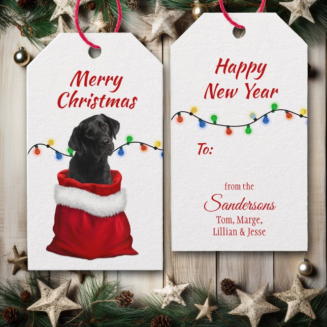 Black Labour Retriever Puppy i Santa Bag Presentetikett (Skapare uppladdad)