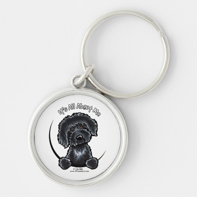 Black Labradodle IAAM Rund Silverfärgad Nyckelring (Framsidan)