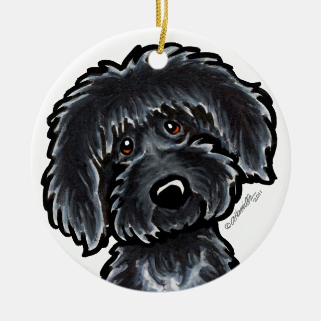 Black Labradoodle Art Personlig Julgransprydnad Keramik (Framsidan)
