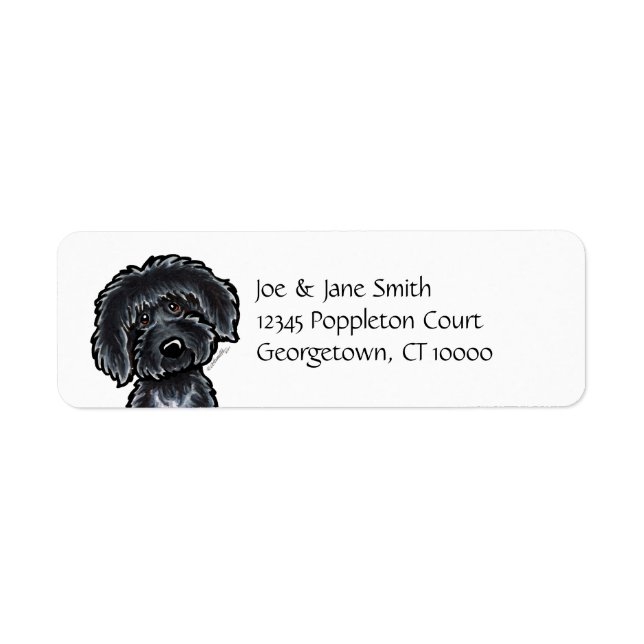 Black Labradoodle Art Returadress Etikett (Framsidan)
