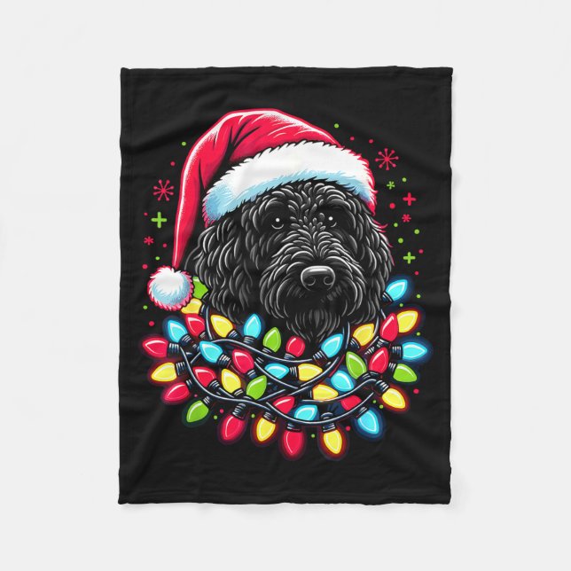 Black Labradoodle Christmas Tree Xmas Lights Doodl Fleecefilt (Framsidan)