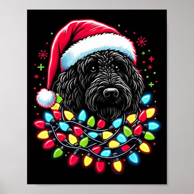 Black Labradoodle Christmas Tree Xmas Lights Doodl Poster (Framsidan)