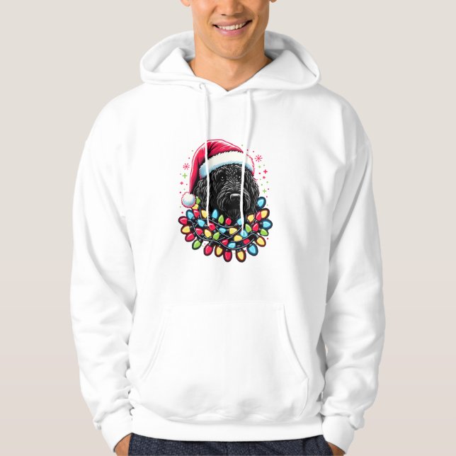 Black Labradoodle Julgran Julafton Ljus Doodl Hoodie (Framsida)