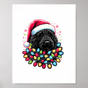 Black Labradoodle Julgran Julafton Ljus Doodl Poster