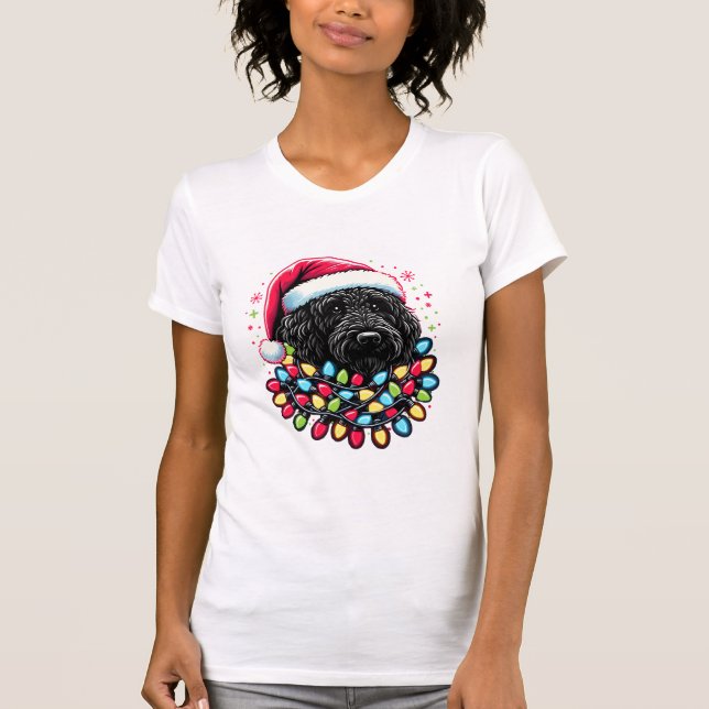 Black Labradoodle Julgran Julafton Ljus Doodl T Shirt (Framsida)