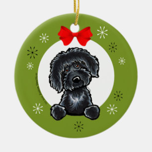Black Labradoodle-julklapp, klassiskt Julgransprydnad Keramik