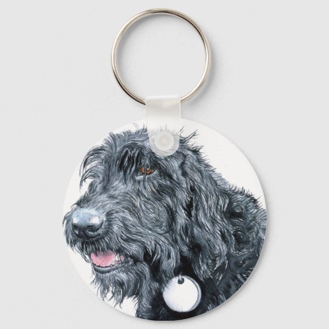 Black Labradoodle Keychain Nyckelring (Framsida)