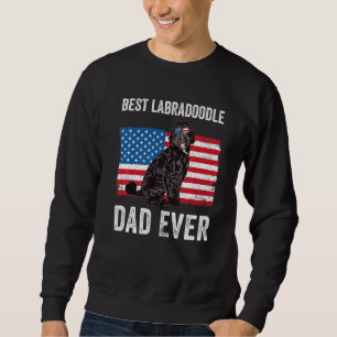 Black Labradoodle Pappa American Flagga Hundägare  Lång Ärmad Tröja