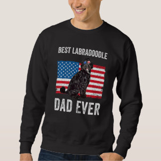 Black Labradoodle Pappa American Flagga Hundägare  Lång Ärmad Tröja