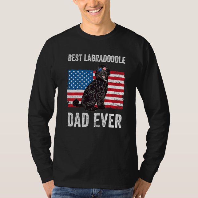 Black Labradoodle Pappa American Flagga Hundägare  T Shirt (Framsida)