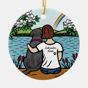 Black Labrador Angel och Mamma Brown Julgransprydnad Keramik