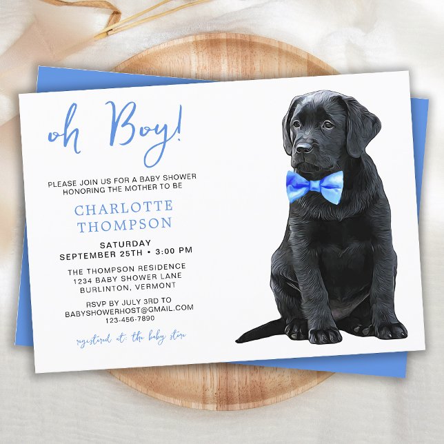 Black Labrador Baby Shower Puppy Hund Blue Boy Inbjudningar (Skapare uppladdad)