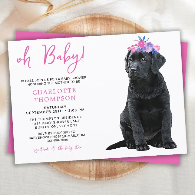 Black Labrador Baby Shower Puppy Hund Rosa Girl Inbjudningar (Skapare uppladdad)
