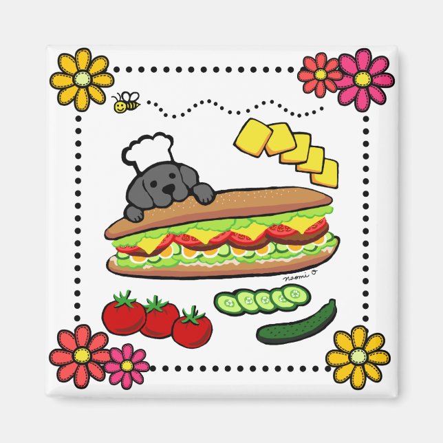 Black Labrador Bakery Tecknad Magnet (Framsidan)