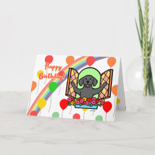 Black Labrador Balloon Birthday Card (fönster) Kort