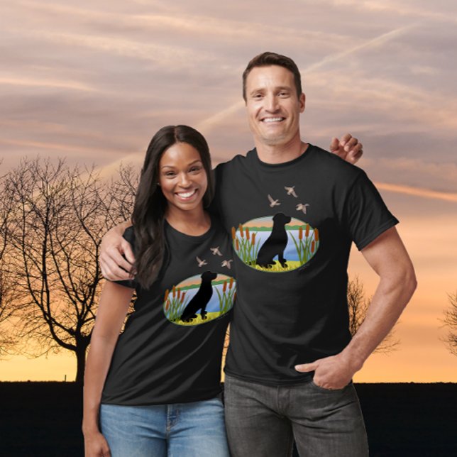 Black Labrador Bird Hund Sunset Oval T Shirt (Black Labrador Bird Dog Sunset Design T-shirt for Labrador Owners.  Labrador Silhouette Design.)