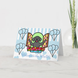 Black Labrador Blue Nyfödd bebis Boy Grattiss Kort