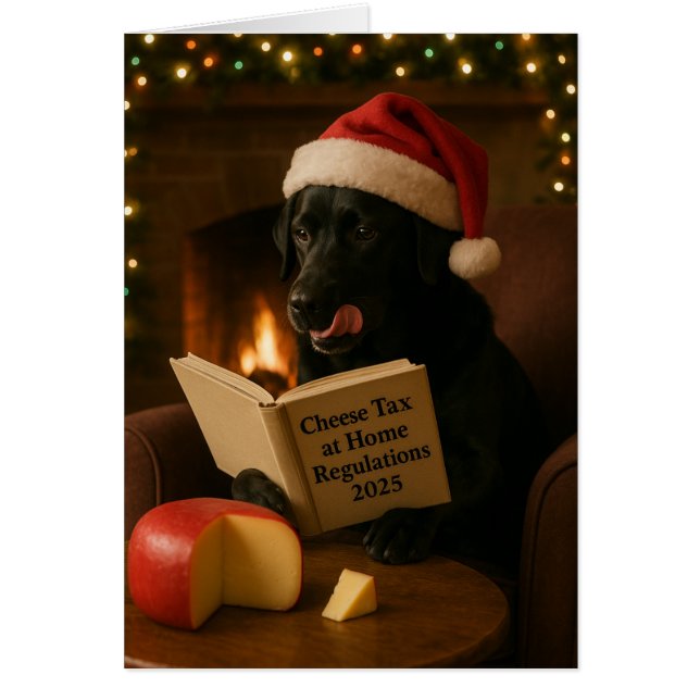 Black Labrador 'Cheese Tax' Christmas card Hälsningskort (Framsidan)