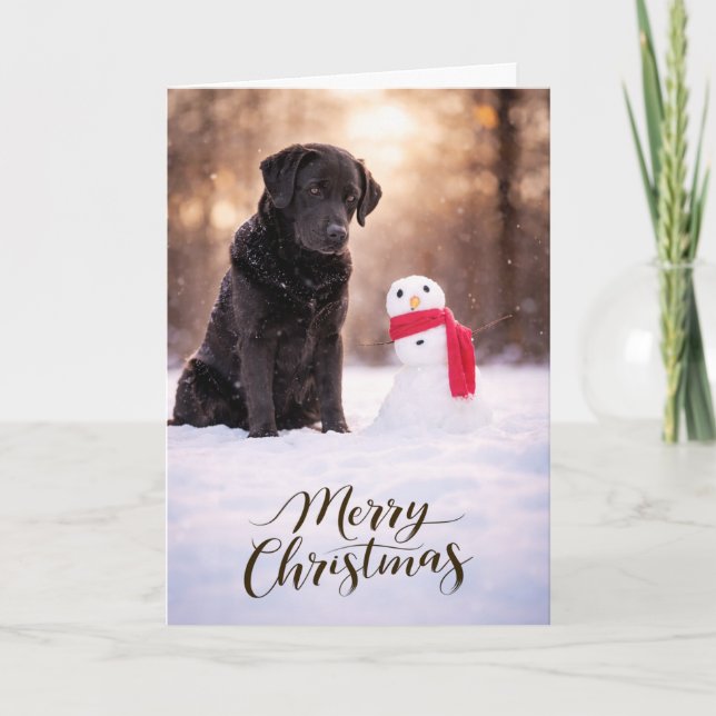 Black Labrador Christmas Snowman Card Helgkort (Framsida)