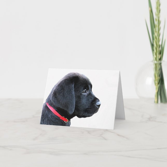 Black Labrador Cute Puppy Red Collar Cute Hund Kort (Framsida)